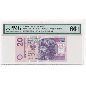 20 złotych 1994 -AB- PMG 66 EPQ - bardzo rzadka seria