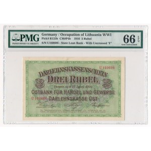 Poznań 3 ruble 1916 -U- krótka klauzula - PMG 66 EPQ 