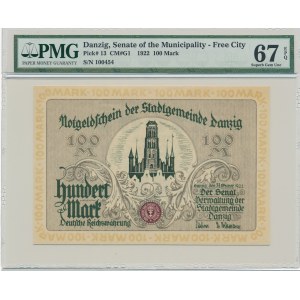 Gdańsk 100 marek 1922 - PMG 67 EPQ - niespotykana nota