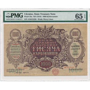 Ukraine 1.000 karbovantsiv (1919) -AH- wavy lines - PMG 65 EPQ