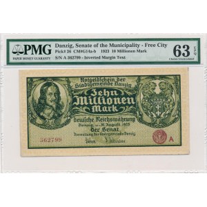 Gdańsk 10 milionów 1923 -A- PMG 63 EPQ - odwrócony druk - RZADKA 