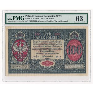 100 marek 1916 Generał - PMG 63 - atrakcyjna nota
