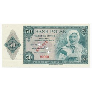 50 złotych 1939 SPECIMEN -00000- rzadka odmiana