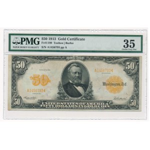 USA $50 Fifty Dollar 1913 Gold Certificate - PMG 35 
