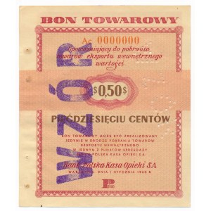 Pewex Bon Towarowy 50 centów 1960 WZÓR Ac 0000000 