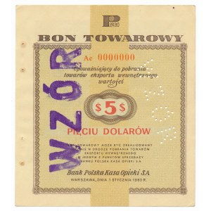 Pewex Bon Towarowy 5 dolarów 1960 WZÓR Ae 0000000 