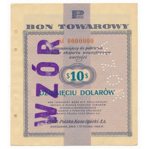 Pewex Bon Towarowy 10 dolarów 1960 WZÓR Af 0000000 