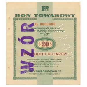 Pewex Bon Towarowy 20 dolarów 1960 WZÓR Ah 0000000 