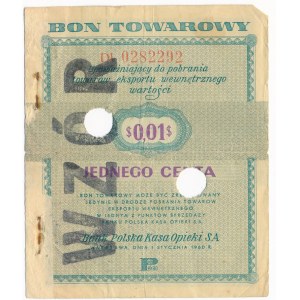 Pewex Bon Towarowy 1 cent 1960 WZÓR numeracja bieżąca