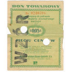 Pewex Bon Towarowy 5 centów 1960 WZÓR numeracja bieżąca