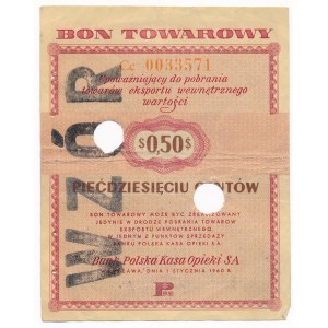 Pewex Bon Towarowy 50 centów 1960 WZÓR numeracja bieżąca