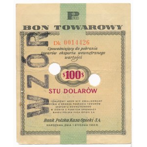 Pewex Bon Towarowy 100 dolarów 1960 WZÓR numeracja bieżąca - RZADKOŚĆ