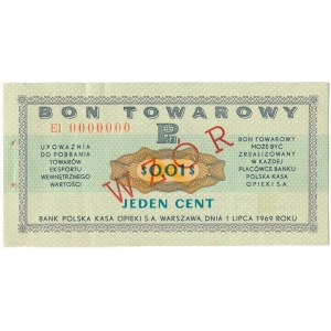 Pewex Bon Towarowy 1 cent 1969 WZÓR -El 0000000 