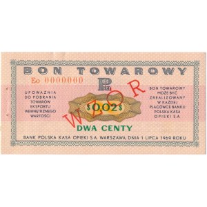 Pewex Bon Towarowy 2 centy 1969 WZÓR - Eo 0000000 