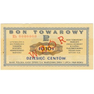 Pewex Bon Towarowy 10 centów 1969 WZÓR - Eb 0000000 