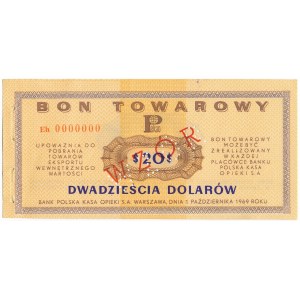 Pewex Bon Towarowy 20 dolarów 1969 WZÓR - Eh 0000000 