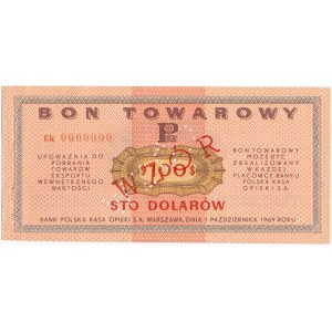 Pewex Bon Towarowy 100 dolarów 1969 WZÓR - Ek 0000000 