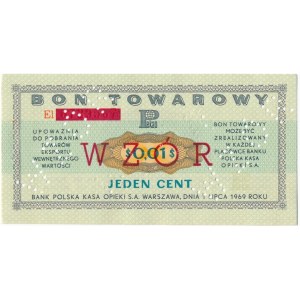 Pewex Bon Towarowy 1 cent 1969 WZÓR -El- NIEZNANY 