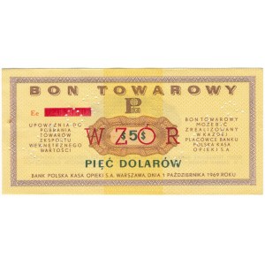 Pewex Bon Towarowy 5 dolarów 1969 WZÓR -Ee- NIEZNANY 