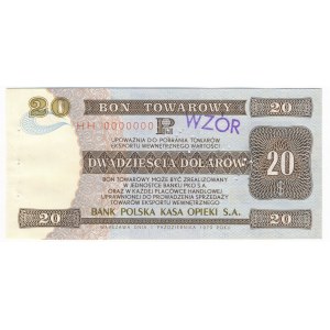 Pewex Bon Towarowy 20 dolarów 1979 WZÓR HH 0000000 