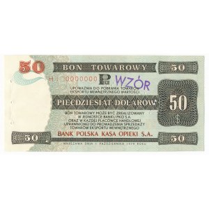 Pewex Bon Towarowy 50 dolarów 1979 WZÓR HJ 0000000 