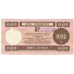 Pewex Bon Towarowy 2 centy 1979 WZÓR HO 0000000 