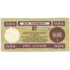 Pewex Bon Towarowy 5 centów 1979 WZÓR HA 0000000 