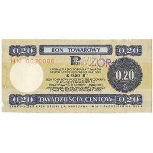 Pewex Bon Towarowy 20 centów 1979 WZÓR HN 0000000 