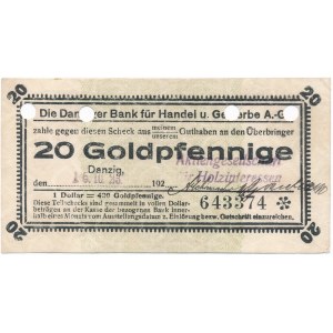 Gdańsk 20 fenigów w złocie 192(3) - rzadszy 