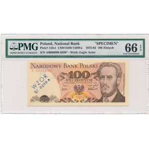 100 złotych 1975 WZÓR -A 0000000 - No.0299 - PMG 66 EPQ - RZADKOŚĆ
