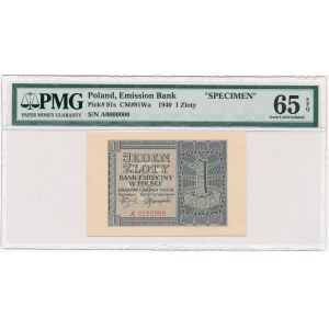 1 złoty 1940 WZÓR A 0000000 - PMG 65 EPQ - RZADKI 