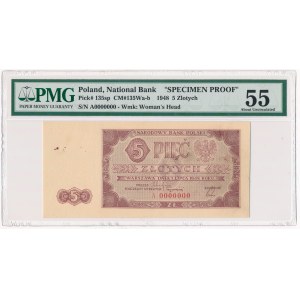 5 złotych 1948 -A 000000- PMG 55 - RZADKI 