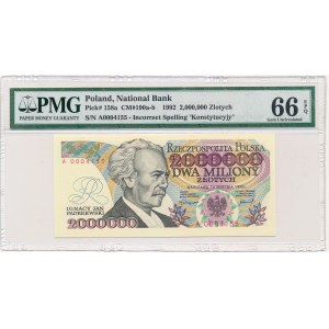2 miliony złotych 1992 -A- Konstytucyjy- PMG 66 EPQ - NUMERATOR CZTEROCYFROWY