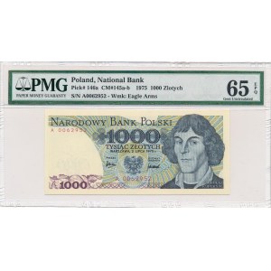 1.000 złotych 1975 -A- PMG 65 EPQ - niski numer