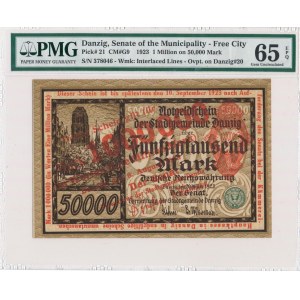 Gdańsk 1 milion 1923 - czerwony nadruk - PMG 65 EPQ - RZADKOŚĆ w tym stanie