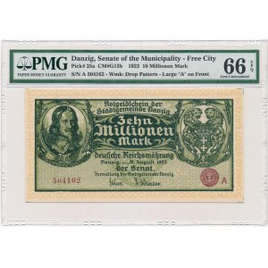 Gdańsk 10 milionów 1923 -A- PMG 66 EPQ - rewelacyjna nota