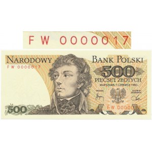 500 złotych 1982 -FW 0000017- niski numer seryjny