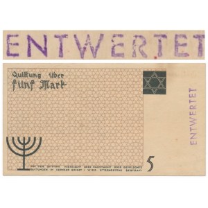 5 marks 1940 cardboard paper ENTWERTET - Rare 