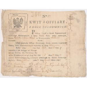 Kwit ofiary Dwudziestego Grosza z Dóbr Duchownych - Lublin 1792