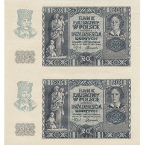 20 złotych 1940 - nierozcięta para bez numeratora