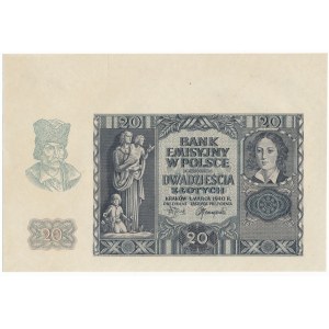 20 złotych 1940 z szerokim marginesem