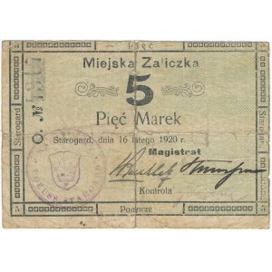 Starogard - Miejska zaliczka 5 marek 1920 - rzadki