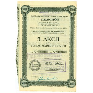 C.G. SCHON Textilwerke, 5 x 1000 Mark 1920