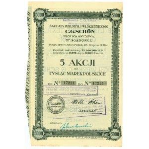 Zakłady Przemysłu Włókienniczego C.G. SCHON, 5 x 1000 marek 1920
