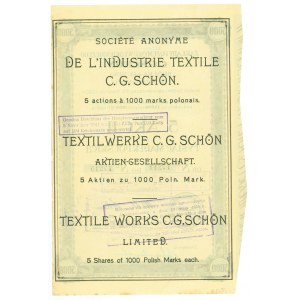Zakłady Przemysłu Włókienniczego C.G. SCHON, 5 x 1000 marek 1920