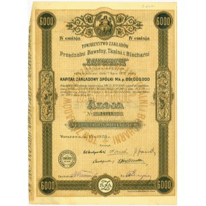 Towarzystwo Zakładów Przędzalni Bawełny ZAWIERCIE, Em.4, 6.000 marek 1923