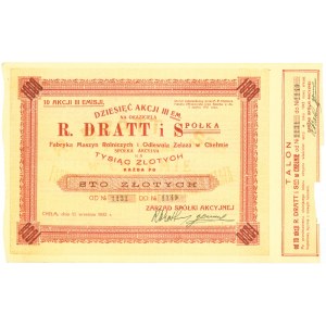 R. DRATT i Spółka Fabryka Maszyn Rolniczych i Odlewania Żelaza, Em.3, 1.000 złotych 1932