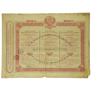 DUPLIKAT Obligacji Tow. Drogi Żelaznej Warszawsko-Wiedeńskiej 1860 - drukowany w Warszawie - RZADKOŚĆ