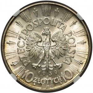 Piłsudski 10 złotych 1939 - NGC MS64