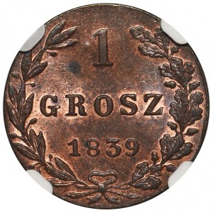 1 grosz 1839 MW, Warszawa - NGC MS64 RB - PIĘKNY